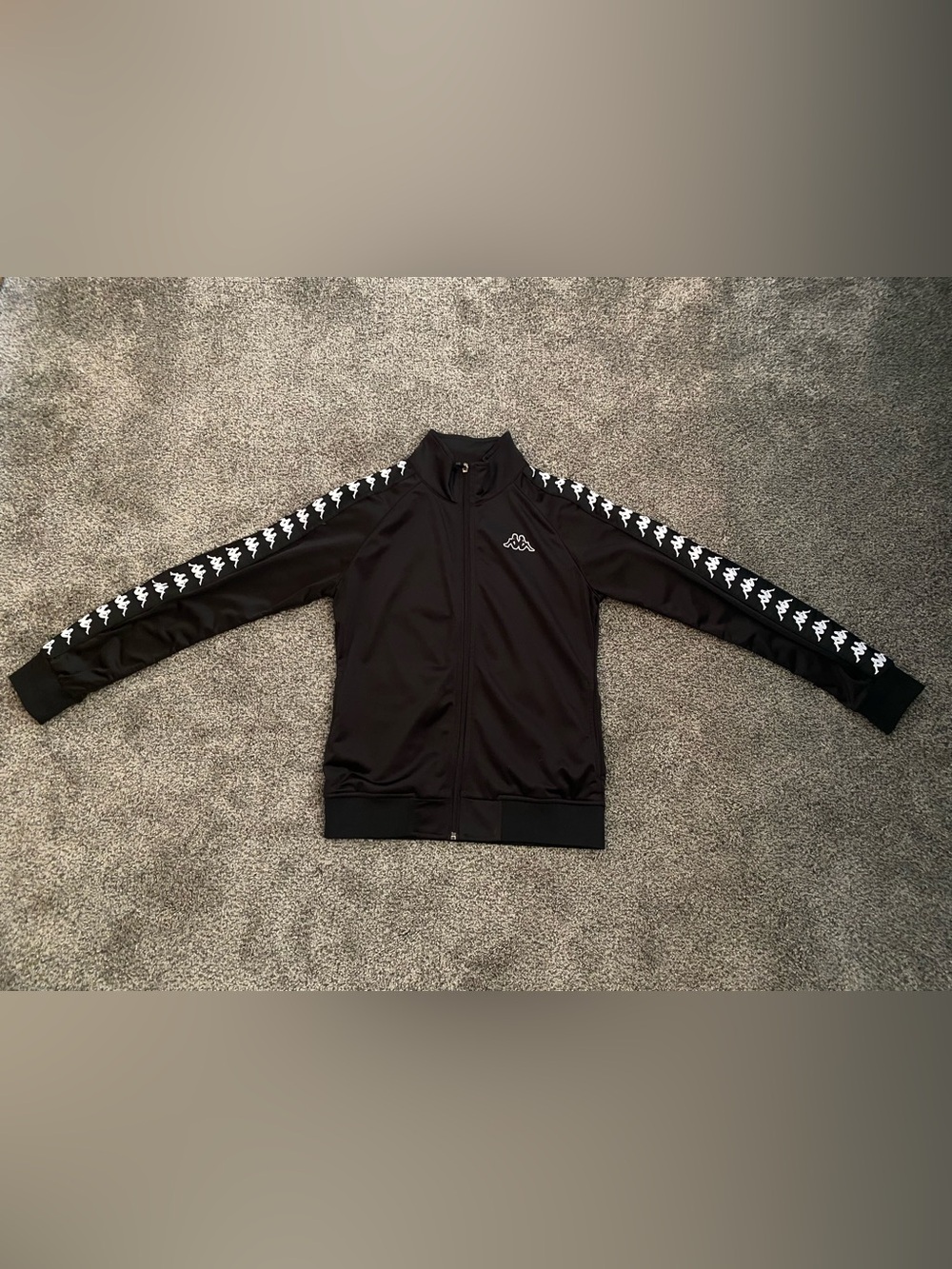 Kappa Black Track Jacket with White Logo Stripe